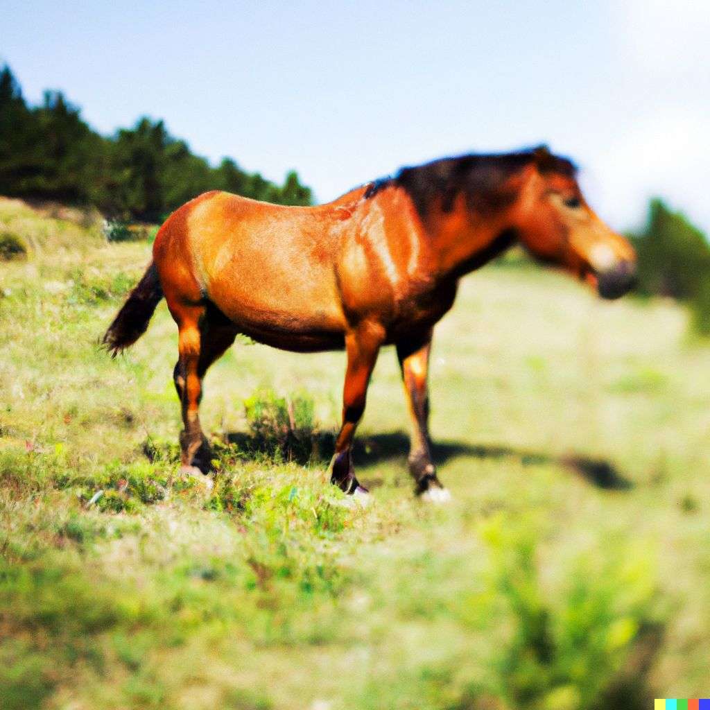a horse, photograph, extreme tilt shift